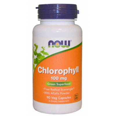 Хлорофіл + порошок із листя Люцерни, NOW, Chlorophyll 100 мг - 90 капс