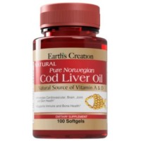 Масло печінки тріски (з вітамінами А,D,Е), Earths Creation, Cod Liver Oil - 100 гель капс
