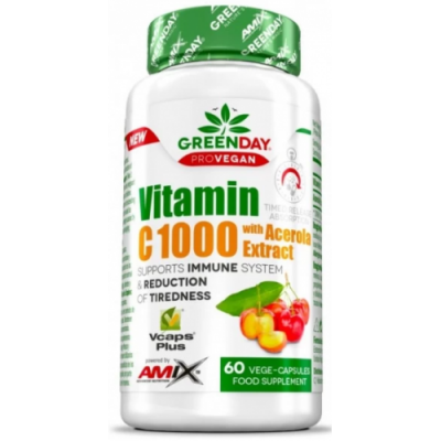 Вітамін С + екстракт Ацероли (Мальпігія облямована), Amix, GreenDay ProVegan Vitamin C 1000 мг with Acerola - 60 веган капс