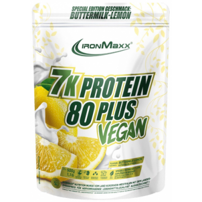 Рослинний протеїн з високим вмістом білку, IronMaxx, Vegan Protein 7k - 80 Plus - 500 г - пахта-лимон