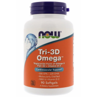 Омега-3 (330 ЭПК/220 ДГК) + Д3, NOW, Tri-3D Omega-3 – 90 гель капс
