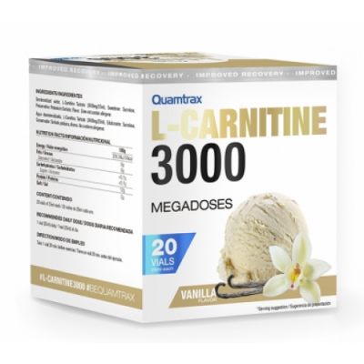 Л-карнітин в шотах, Quamtrax, L-Carnitine 3000 - 20 ампул- ваниль