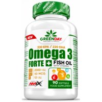 Омега 3 с повышенной концентрацией ЭПА/ДГА + Витамины Д3, К2, Е, Amix, GreenDay Omega3 FORTE 330/220 + D3, K2, Vit.E – 90 гель капс