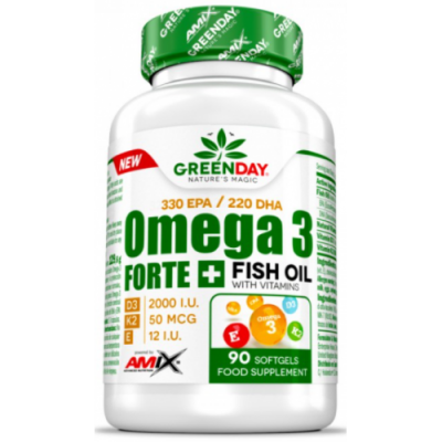 Омега 3 с повышенной концентрацией ЭПА/ДГА + Витамины Д3, К2, Е, Amix, GreenDay Omega3 FORTE 330/220 + D3, K2, Vit.E – 90 гель капс