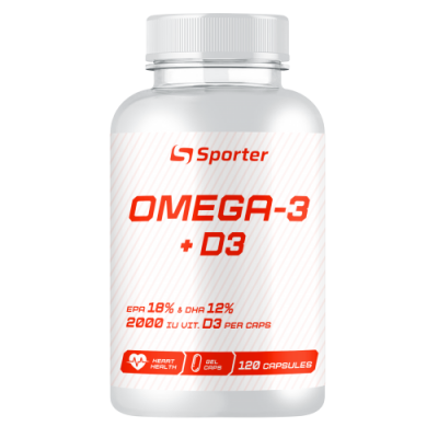 Риб`ячий жир Омега 3 + Д3 (180 ДГК / 120 ЕПК), Sporter, Omega 3 + D3 - 120 гель капс