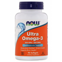 Рыбий жир в высоком содержании Омега-3 (500 ЭПК/250 ДГК), NOW, Ultra Omega-3 – 90 софт гель