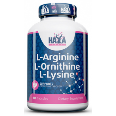 Амінокислоти Аргінін, Орнітин, Лізин, HAYA LABS, L-Arginine/L-Ornithine/L-Lysine - 100 капс