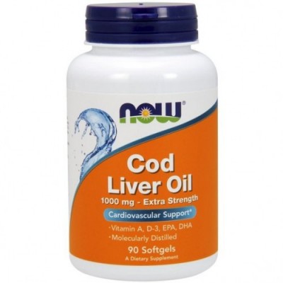 Омега -3 з масла печінки Тріски з вітамінами А та Д3, NOW, Cod Liver Oil 1000 мг - 90 гель капс