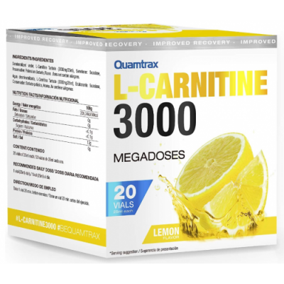 Л-карнітин в шотах, Quamtrax, L-Carnitine 3000 - 20 ампул - лимон