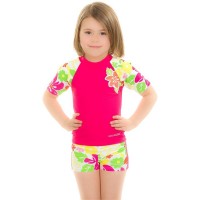 Дитячий топ сонцезахисний для дівчат Aqua SpeedT-SHIRT FLOWER 2123 рожевий, мультиколор (374-122)