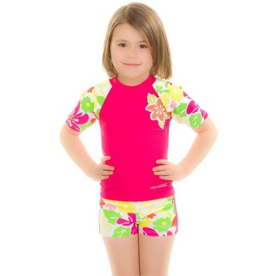 Дитячий топ сонцезахисний для дівчат Aqua SpeedT-SHIRT FLOWER 2123 рожевий, мультиколор (374-122)