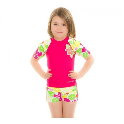 Дитячий топ сонцезахисний для дівчат Aqua SpeedT-SHIRT FLOWER 2123 рожевий, мультиколор (374-122)
