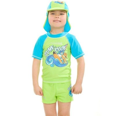 Дитячий топ сонцезахисний для хлопців Aqua Speed ​​SURF-CLUB T-SHIRT 2020 зелений, блакитний (383-04)