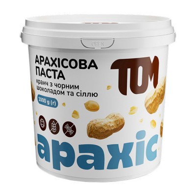 TOM peanut butter Арахісова Паста (1 кg, кранч з чорним шоколадом та сiллю) TOM peanut butter Арахісова Паста (1 кg, кранч з чорним шоколадом та сiллю)