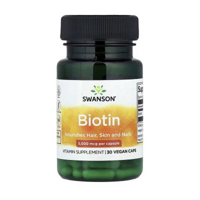 Swanson Biotin 5,000 mcg (30 veg caps)