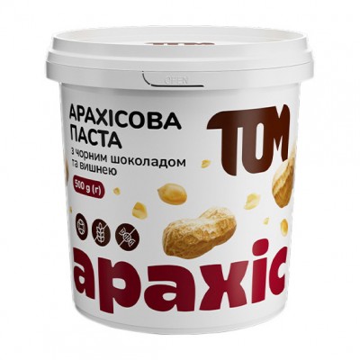TOM peanut butter Арахісова Паста (500 g, з чорним шоколадом та вишнею) TOM peanut butter Арахісова Паста (500 g, з чорним шоколадом та вишнею)