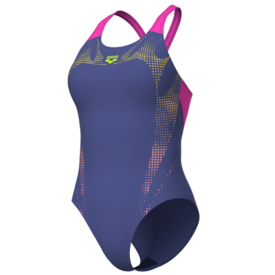 Женский купальник Arena SPIDER WEB SWIMSUIT V BACK (007988-890) синий, размер 44