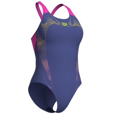 Женский купальник Arena SPIDER WEB SWIMSUIT V BACK (007988-890) синий, размер 44
