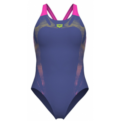 Женский купальник Arena SPIDER WEB SWIMSUIT V BACK (007988-890) синий, размер 44