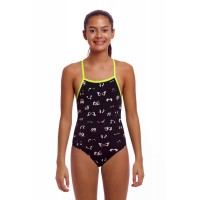 Дитячий спортивний купальник Funkita Girl's Tie Me Tight One Piece Eye Spy (FKS036G72157) розмір 14 чорні з очами