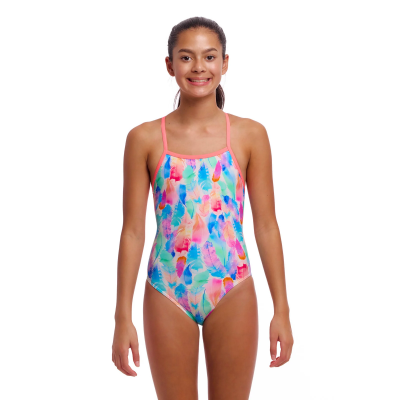 Дитячий спортивний купальник Funkita Girl's Tie Me Tight One Piece Tickle Pink (FKS036G72155) розмір 14 рожевий пір'я