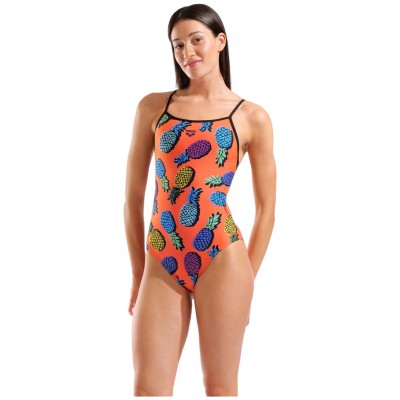 Жіночий спортивний купальник для плавання на зав'язках Arena PINEAPPLES SWIMSUIT TIE BACK (010706-350) з ананасами розмір 38