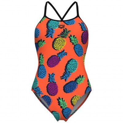 Жіночий спортивний купальник для плавання на зав'язках Arena PINEAPPLES SWIMSUIT TIE BACK (010706-350) з ананасами розмір 40