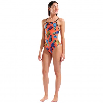 Жіночий спортивний купальник для плавання на зав'язках Arena PINEAPPLES SWIMSUIT TIE BACK (010706-350) з ананасами розмір 40